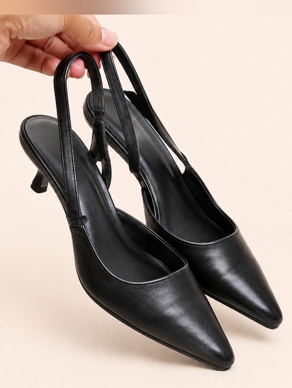 Classic Black Slingback Pointed-Toe Heels